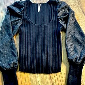 Anthropologie black sheer long sleeve holiday shirt. Size small.